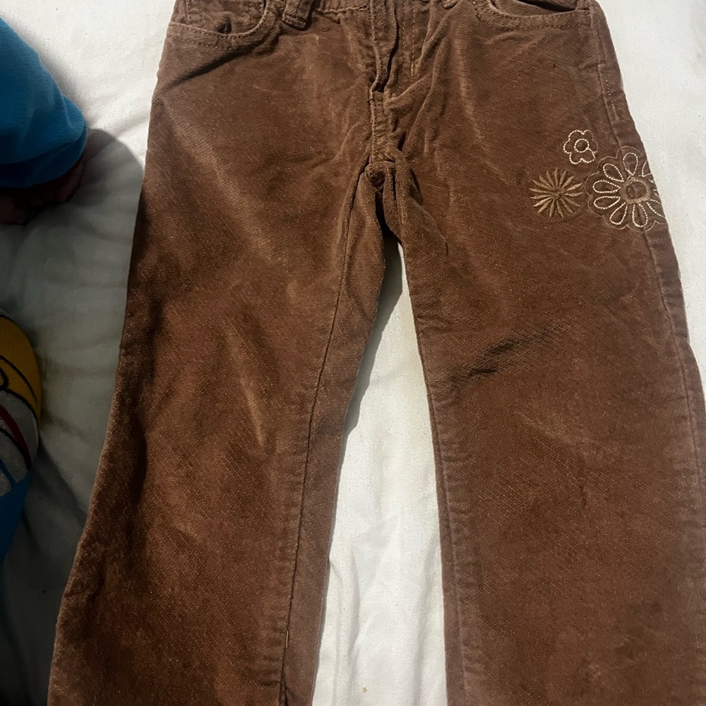 Vintage Corduroy Pants with Floral Embroidery